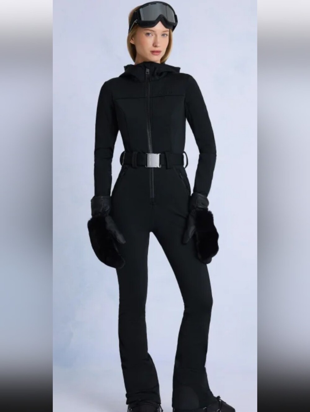 Black Women's Ski Jumpsuit with Belted Waist